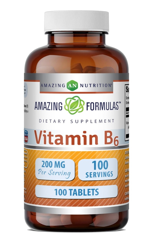 アメイジングフォーミュラビタミンB6ピリドキシン200mg 100錠サプリメント | 非GMO | グルテンフリー | アメリカ製