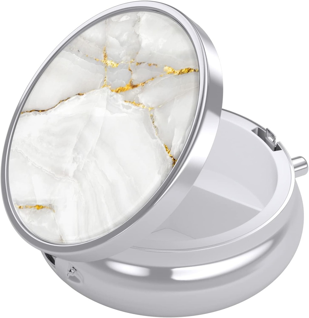 Nipichshaの丸薬箱、財布のための小さい丸薬箱及びポケット、かわいい旅行薬のオルガナイザー、ビタミン、薬、魚油及び補足、白い大理石を握る携帯用薬の容器のホールダー