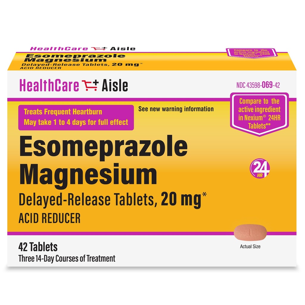 HealthCareAisle Esomeprazoleのマグネシウムの遅れたReleaseのタブレット、20mg - 42の計算-酸の減力剤は、Heartburnの救助を提供します