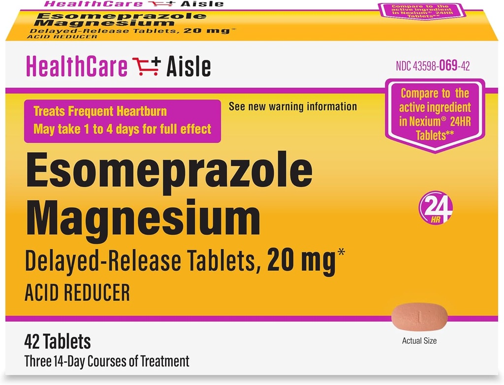 HealthCareAisle Esomeprazoleのマグネシウムの遅れたReleaseのタブレット、20mg - 42の計算-酸の減力剤は、Heartburnの救助を提供します