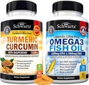 Triple Strength Omega 3 Fish Oil Softgels (1 Month Supply) Plus Turmeric Curcumin with Black Pepper Extract 1500mg Complex (1 Month Supply)