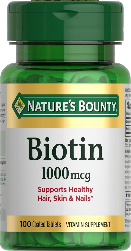 Nature's Bounty Biotin、エネルギーおよび健康な毛、皮および釘、1000のmcg、100のタブレットのための代謝を支えて下さい