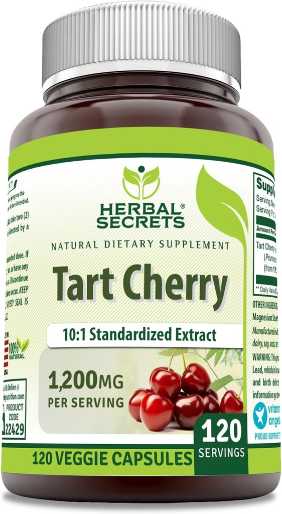 ハーブの秘密タルトチェリー10:1標準化エキスサプリメント | サービングあたりの1200 Mg | 120 Veggieカプセル | Non-GMO | グルテンフリー | アメリカ製(1パック、120カウント)