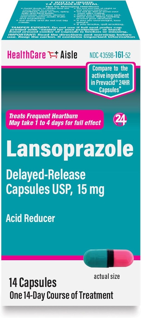 HealthCareAisleのLansoprazole 15のmg - 14の遅れたReleaseのカプセル-酸の減力剤、御馳走頻繁な心燃剤