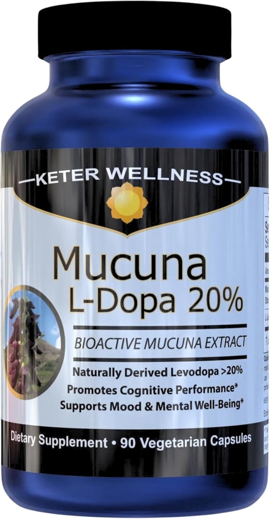 Mucuna Pruriens L-Dopa – 20% L Dopa Velvet Bean Extract, Dopamine Moodサポートサプリメント, スーパーフォーカスのための自然な脳の健康ブースター, エネルギー, ピーク性能, 90 カプセル