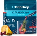 DripDrop 水分補給パケット - フルーツパンチ - シングルセルブ電解液パウダードリンクミックス - Non-GMO、グルテンフリー、ビーガン - 32スティック