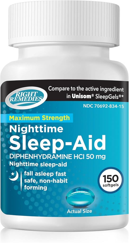 夜間睡眠援助Softgels、(150のsoftgels)、Diphenhydramine HCI 50のmg、落下眠りの速いサポート深く、残りの睡眠