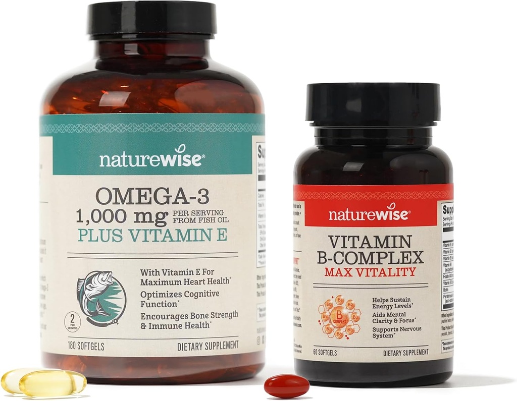NatureWise 1000mgオメガ3 600mg EPA 400mg DHA、ビタミンE 180ct&ビタミンBコンプレックス、セルラーエネルギー60Softgels[2-Month]