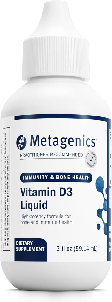 Metagenics Vitamin D3 Liquid Supplement - High Absorbency & Easy to Swallow Liquid Vitamin D3 for Bone Health & Immune Support* - Suitable for Kids - 2 fl oz - 2,275 Servings