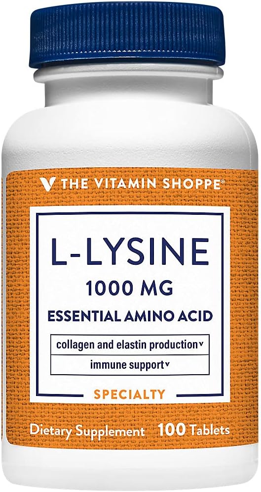 ビタミンShoppe L-Lysine 1,000MG、エッセンシャルアミノ酸、リップケアサプリメント、サポートコラーゲン&エラスチン生産、毎日 (100錠)