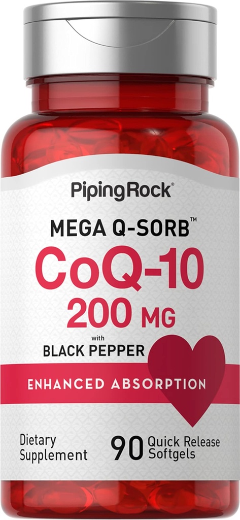 パイピングロックコク10 200mg ソフトゲル | 90 カウント | 女性と男性のためのサプリメント | ブラックペッパーエキスで | 非GMO、グルテンフリー