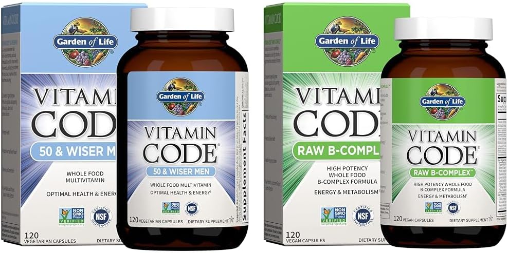 生命の庭人の50+のMultivitaminおよびBの複雑なビタミンの未加工全食糧120のカプセルの補足の束