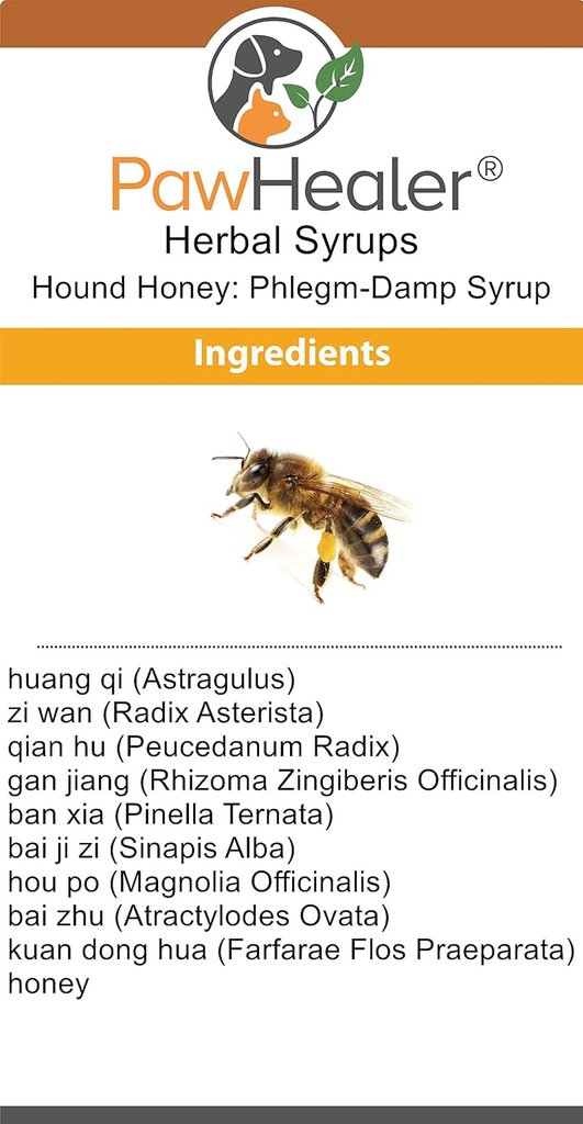 PawHealer Phlegm Damp Cough Syrup: ハウンドハニー® - (5 fl oz) ウェット咳の症状のための自然なハーブ療法 - 味良い - Administer に簡単