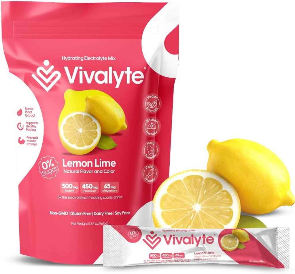 電解質粉末 無糖ステビア 甘く 100% 天然水化パケット - 20 カウント | ナトリウム・炭酸カルシウム・マグネシウム L-Threonate (5.64, レモン)