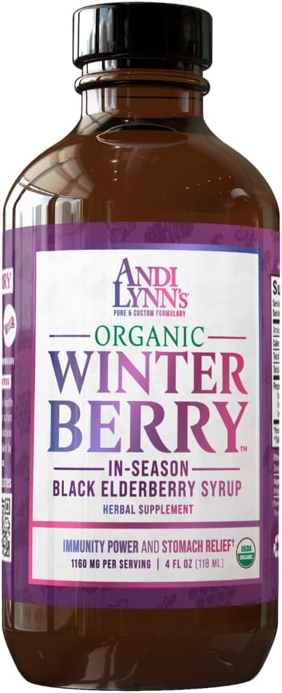 Andi Lynnのウィンターベリーブラックエルダーベリーシロップ - ブラックエルダーベリー、シナモン、ジンジャー、ハニー&レモン - 全家族のための免疫サポート - オーガニック&グレートテイスティングシロップ4oz