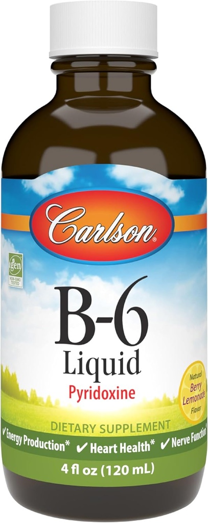 カールソン - B-6液体、ビタミンB-6、エネルギー生産、心臓健康、ベリーモネード風味、120 mL(4 Fl Oz)