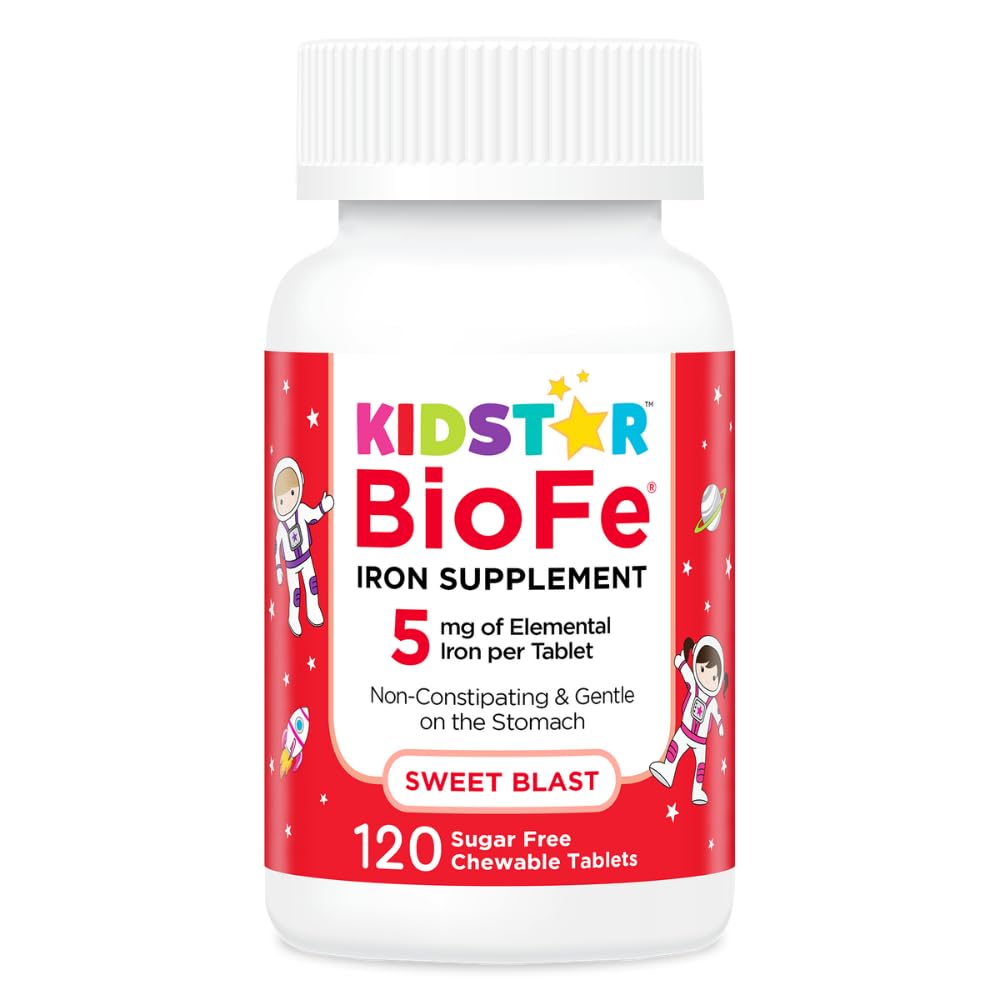 KidStar Nutrients BioFe子供と大人のための純粋な鉄のChewables、甘い送風、砂糖無し、Xylitol、120のChewableタブレットと甘やかす
