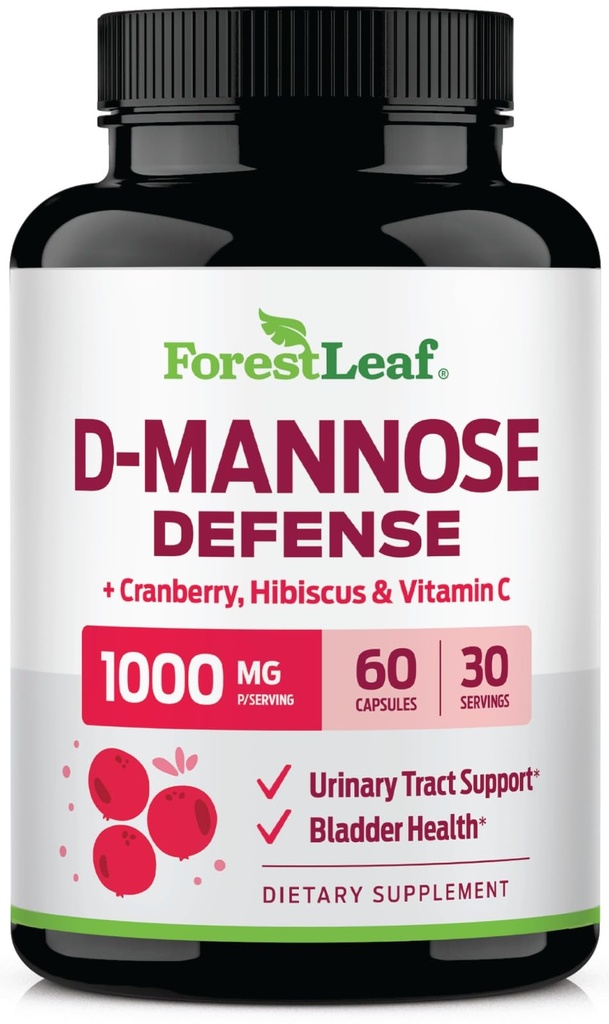 ForestLeaf D Mannose 1000mgカプセル - クランベリー、ハイビスカス&VIT C、女性と男性のための尿路の健康、UTI、尿の健康と膀胱のサポート60カプセルのための有機性DMannoseピル
