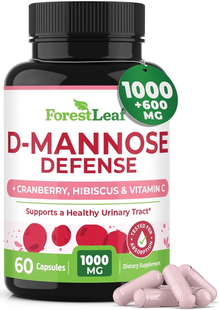 ForestLeaf D Mannose 1000mgカプセル - クランベリー、ハイビスカス&VIT C、女性と男性のための尿路の健康、UTI、尿の健康と膀胱のサポート60カプセルのための有機性DMannoseピル