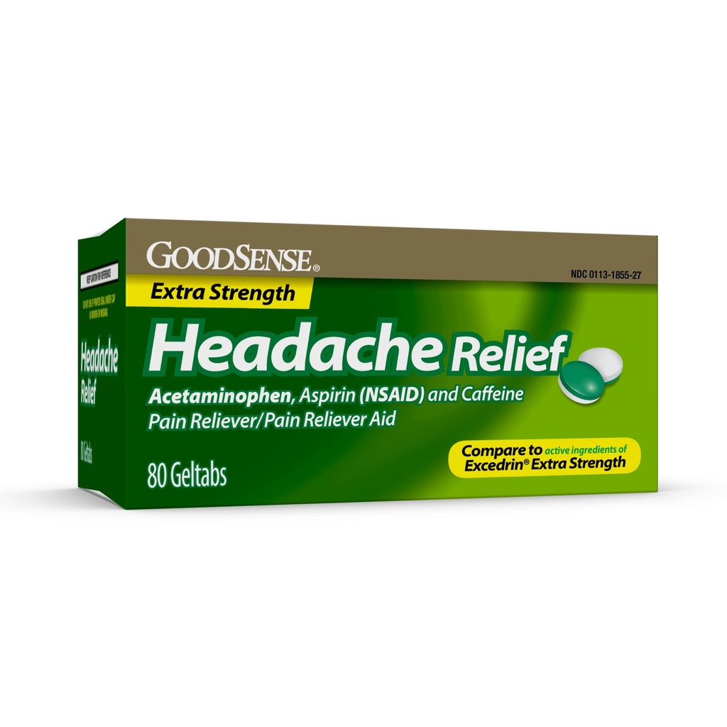 GoodSenseの余分強さの頭痛の救助のゲルタブ、アセトアミノフェン、アスピリン(NSAID)およびカフェイン、80の計算