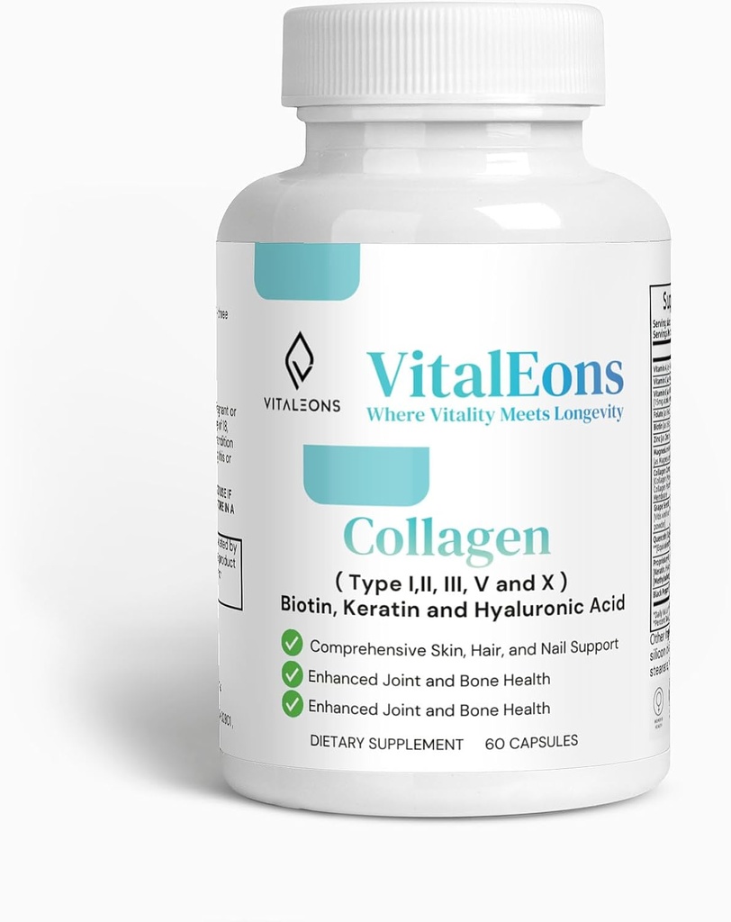女性のためのコラーゲンの毛、皮および釘の補足-タイプI、II、III、V、XのコラーゲンのカプセルはBiotin、ケラチン及びHyaluronic酸と高めました-広範囲の皮、毛及び釘サポート
