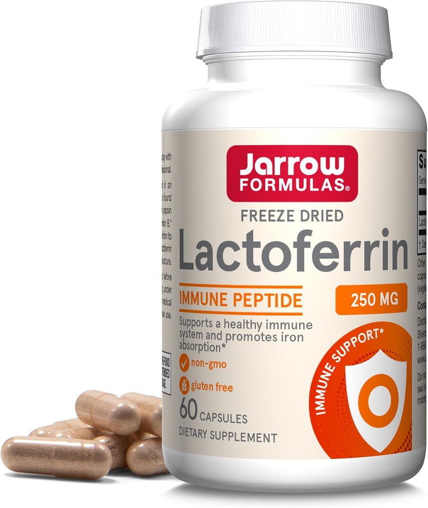 JarrowフォーミュラLactoferrin 250mg - 免疫サポートGlycoprotein - 健康な免疫システムサポートと鉄の吸収 - 凍結乾燥 - グルテンフリー - 非GMO - 60カプセル(サービング)