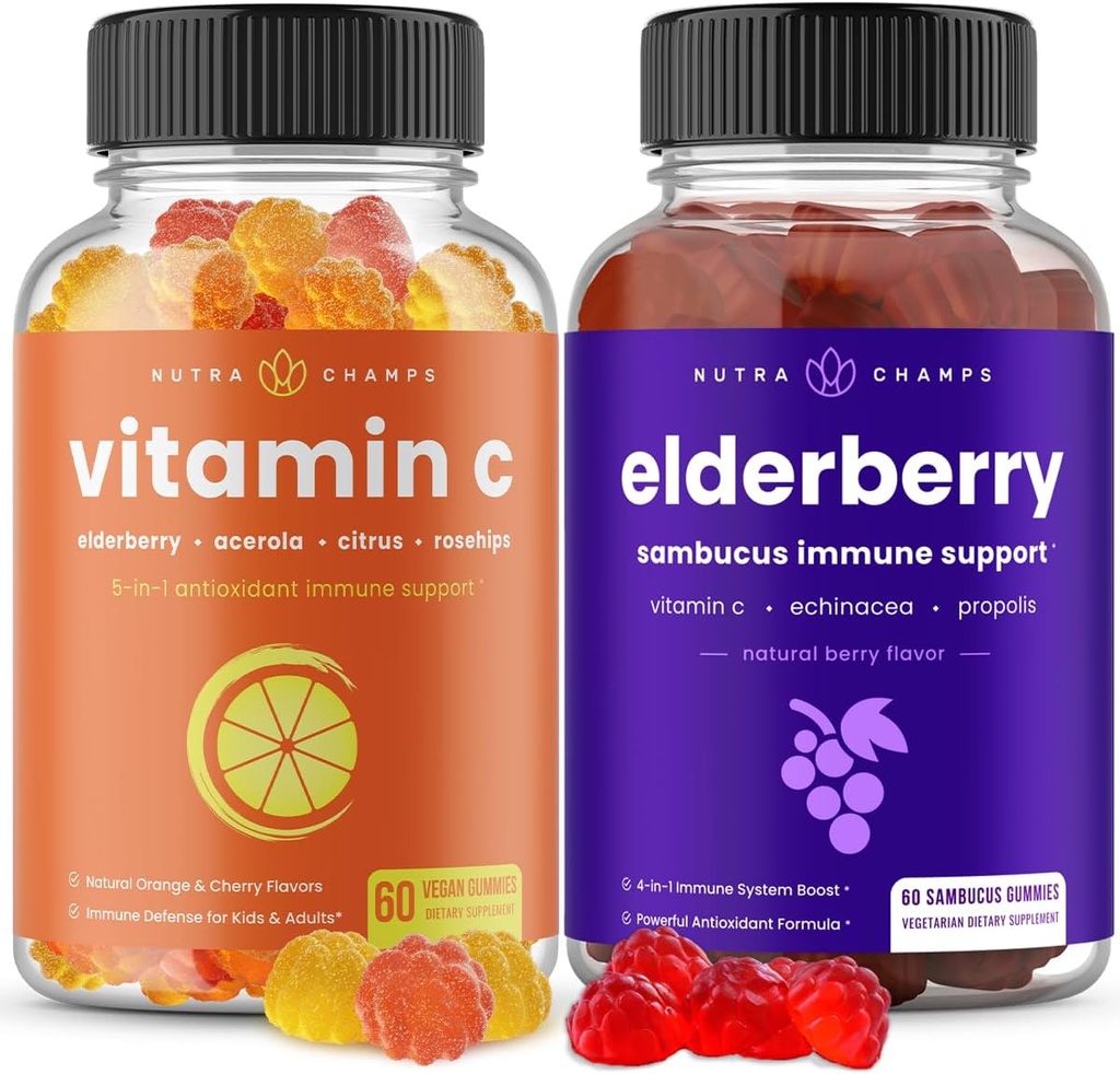 NutraChamps (2-Pack) Vitamin C Gummies and Elderberry Gummies Bundle