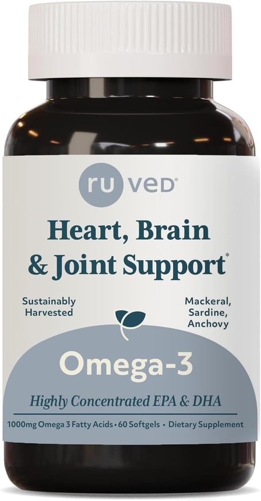 ruvedオメガ3 - Omega 3魚油、カプセルごとの1000mg、EPA及び女性のためのDHAの魚油の補足、中心、頭脳および接合箇所サポート- 60のSoftgelのカプセル(1の計算)