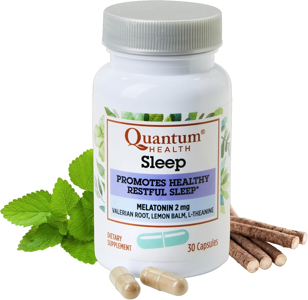 Quantum Health Sleep Melatonin 2mg ヘルシーな休眠サポート ブレンダー ルーツ、レモン バルム & L テアニン 毎日の心 & 女性&男性のための体ウェルビーイング - 30 カプセル