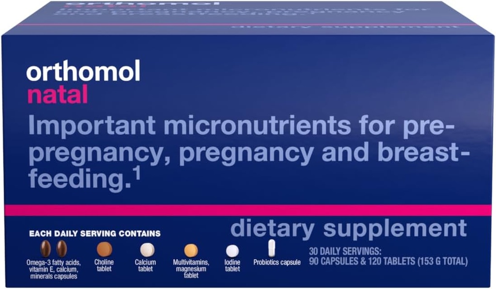 Orthomol Natal, Natal Supplement, Supports Health for Pre-Pregnancy, Pregnancy, and Breastfeeding, Tablets and Capsule Supplement, 30 Count (Pack of 1)