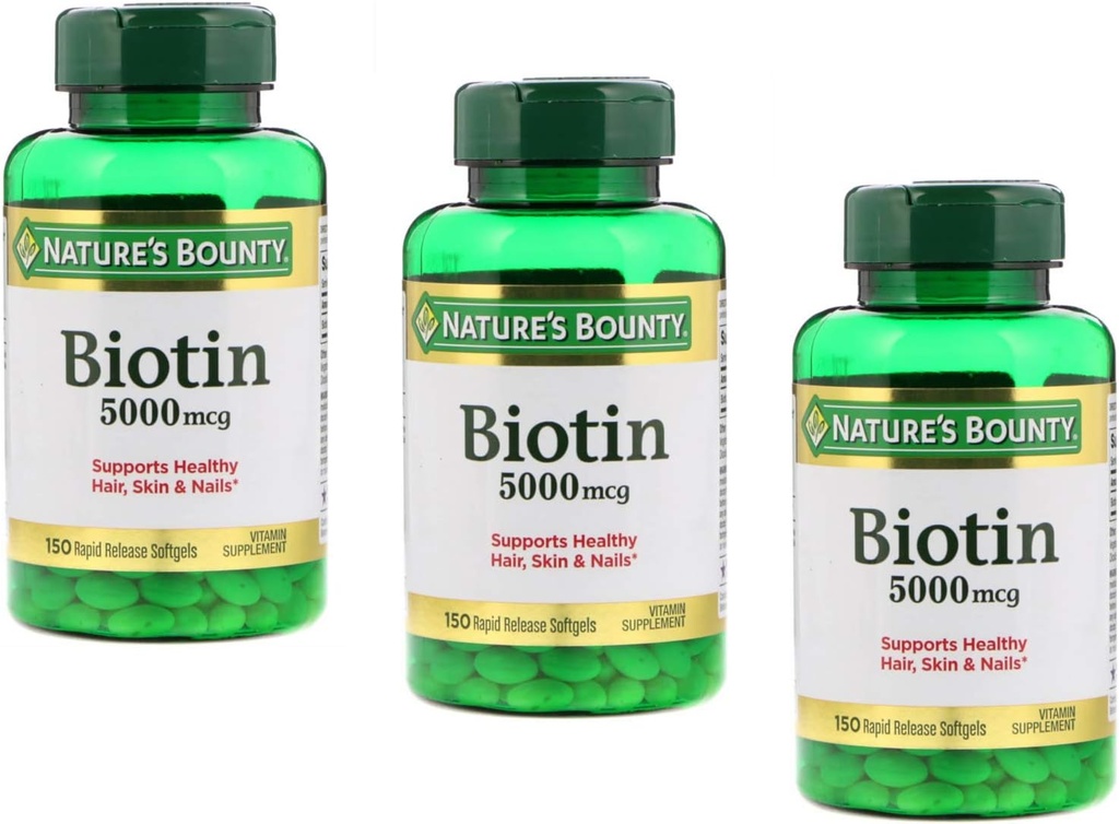 Natures Bounty Biotin 5000mcg 150 急流リリースSoftgels (値パック3)