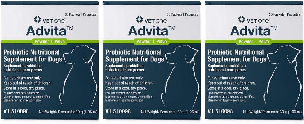 犬のためのVet 1 Advita Probiotic栄養補助食品(3箱、90のパケット)