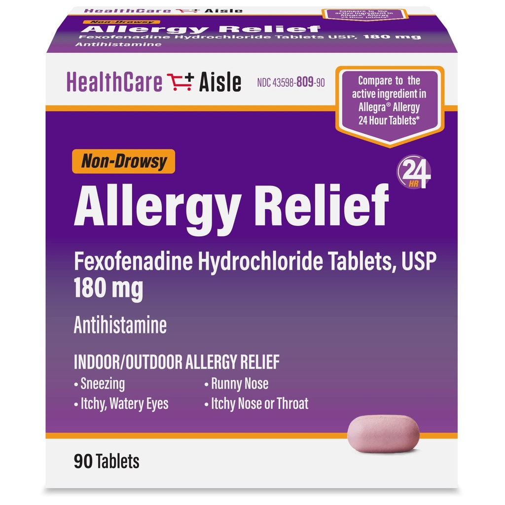 HealthCareAisleのアレルギーの救助-Fexofenadineの塩酸塩はUSP、180のmg、90のタブレット、アレルギーの薬物、非眠気24時間の救助を錠剤にします