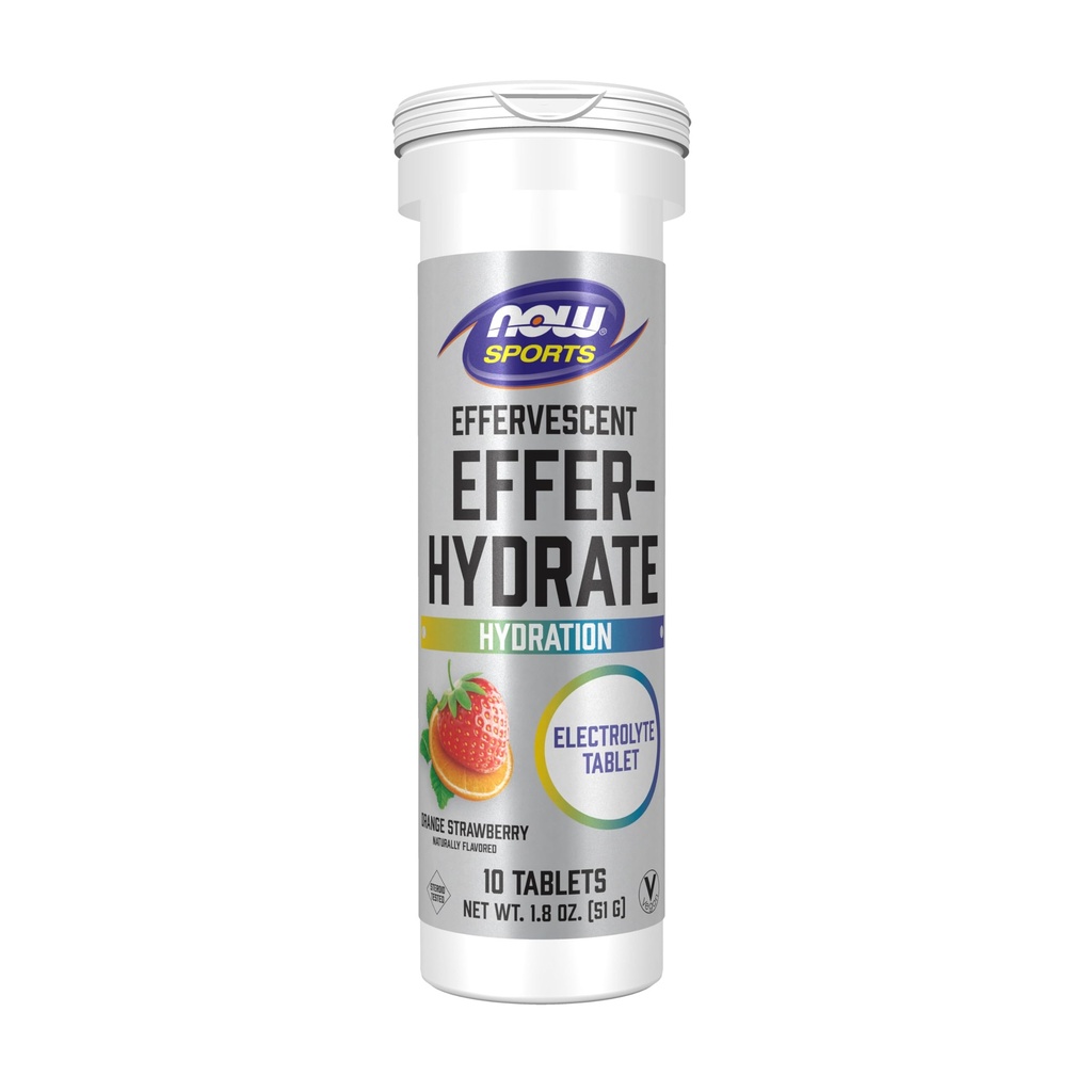 NOW Foods Sports Nutrition、Effervescent Effer-Hydrate、Electrolyte Supplement、Recovery*、Orange Strawberry、10錠