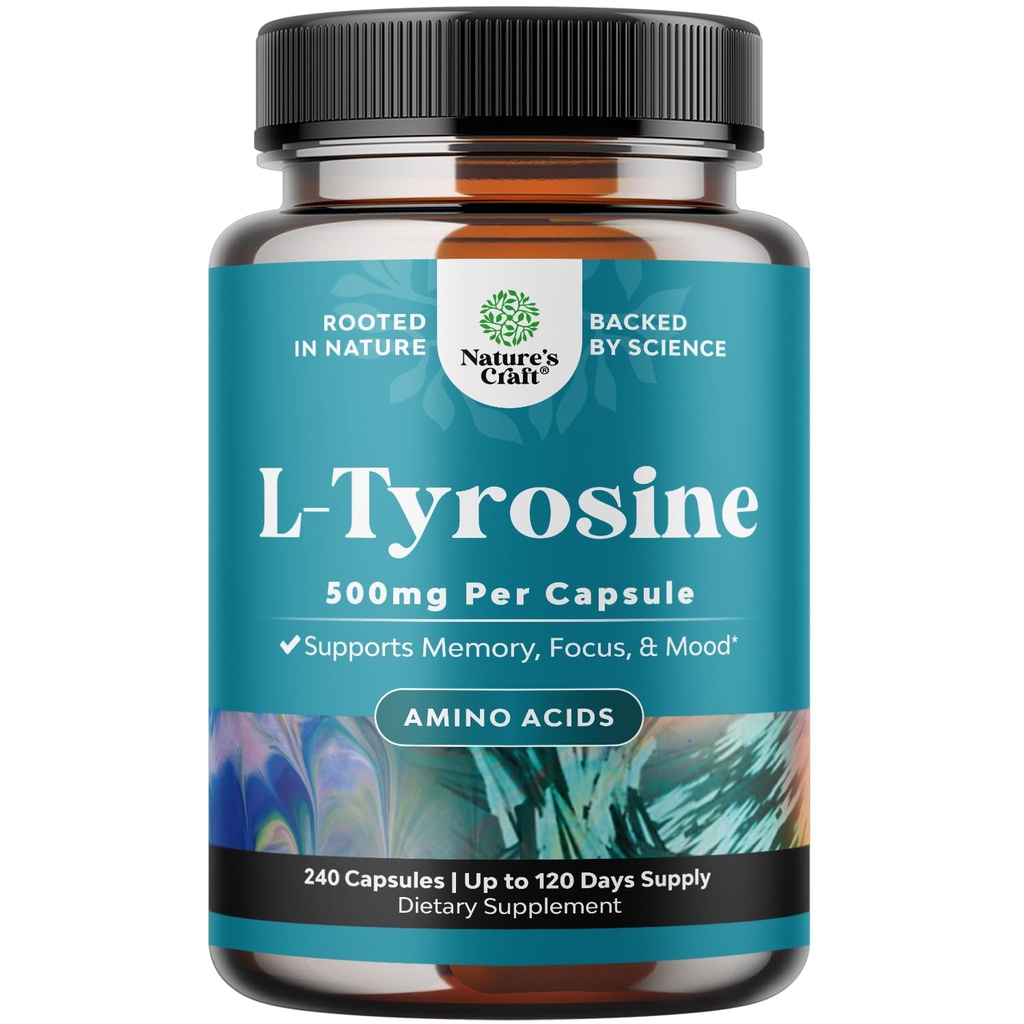 サービングごとの自由な形態Lチロシン1000mg - エネルギーおよび焦点サポートのための高力Lチロシンの補足-焦点の保持および認知のためのアミノ酸の向知性補足- 240の計算