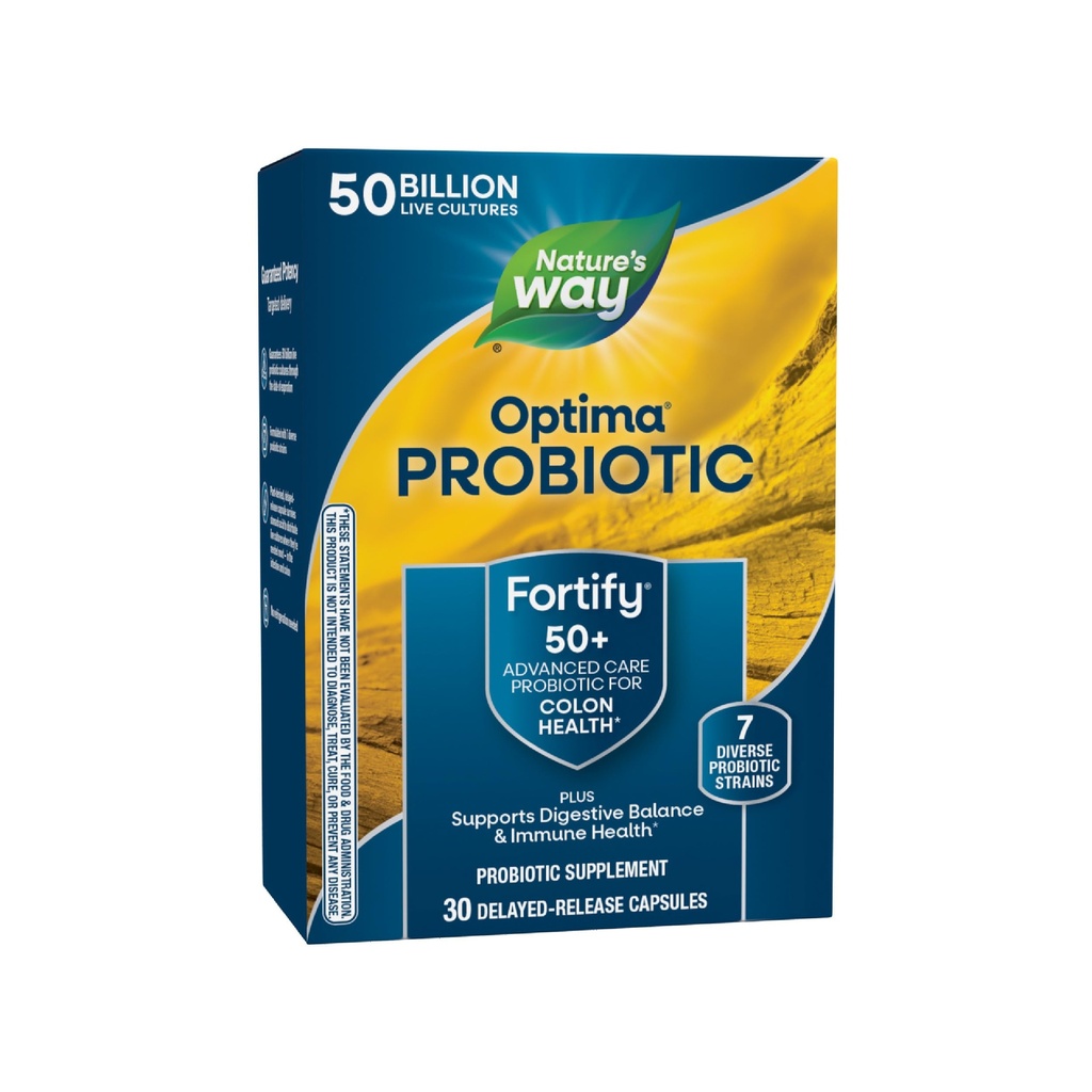 Nature's Way Fortify Optima Probiotic for Adults 50+, 50 Billion Live Cultures, Supports Digestive Balance, Colon & Immune Health*, No Refrigeration Needed, 30 カプセル (パッケージ 5 月 Vary)
