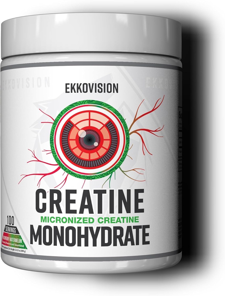 Ekkovision のクレアチンの Monohydrate の粉、Micronized、ラズベリーの Watermelon、人および女性のためのプレ・アンド・ポストのワークアウトの補足、エネルギー サポート、シェイク、スムージー及び飲料、100 のサービングで混合すること容易