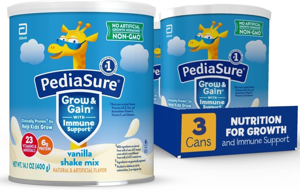 PediaSureは免疫サポート シェークの組合せの粉、23のビタミン及び鉱物、6g蛋白質、非GMOのグルテンフリー、バニラ、14.1のozの缶、3-24のパックと育ちます