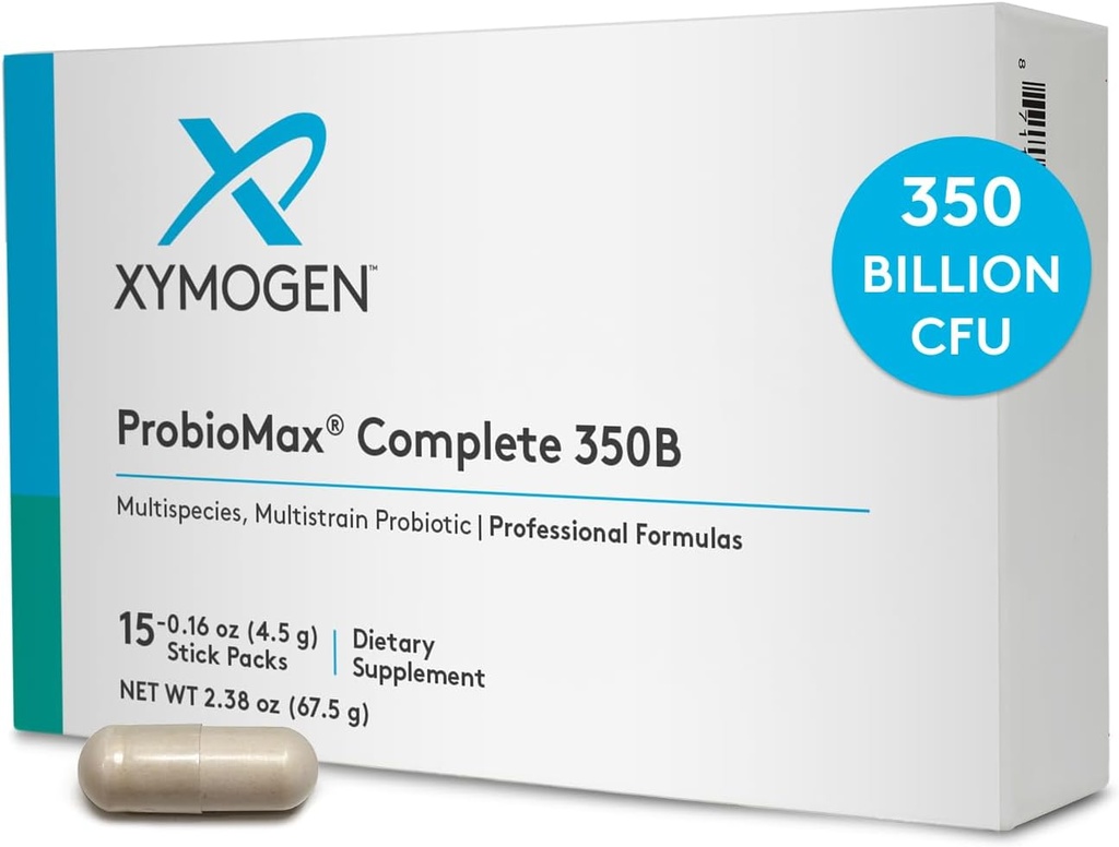 XYMOGEN ProbioMax Complete 350B - Dairy-Free, High Potency 350 CFU 18-Strain Probiotic Supplement - Supports Immune + Gut Health - Formerly ProbioMax 350 DF (15 Single Serving Stick Packs)