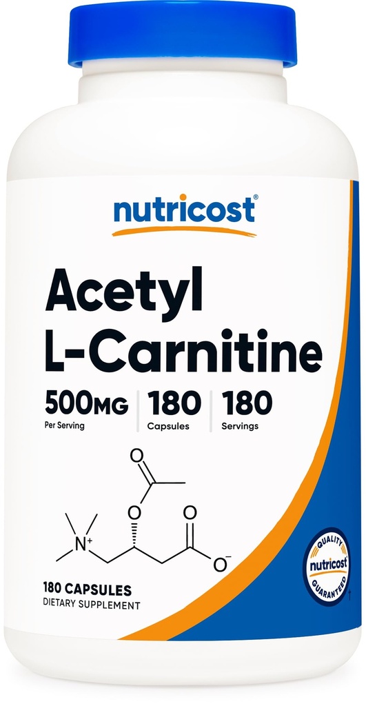 Nutricost Acetyl L-Carnitine (ALCAR) 500mg、180のカプセル、180のサービング-非GMOおよびグルテンフリー、サービングごとの1カプセル