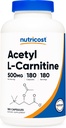 Nutricost Acetyl L-Carnitine (ALCAR) 500mg、180カプセル、180のサービング-非GMOおよびグルテンフリー、1回のサービングごとのカプセル