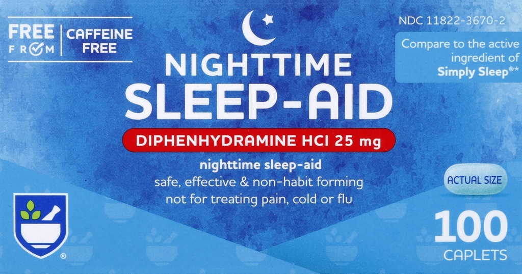 Rite Aid Nighttime Sleep Aid Diphenhydramine HCI 25 mg, 100 Mini Caplets | Non-Habitフォーミング 睡眠サプリメント | 不眠症のための最高の睡眠補助金 | 不眠症の救済と不安の救済項目 自然睡眠補助金