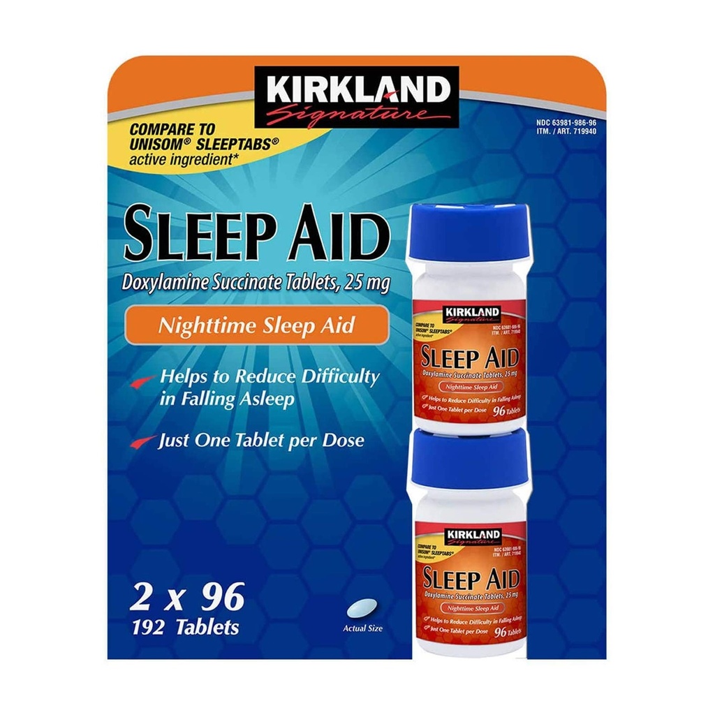 Kirklandの睡眠の援助のDoxylamineの琥珀酸塩25のmg 192のタブレット