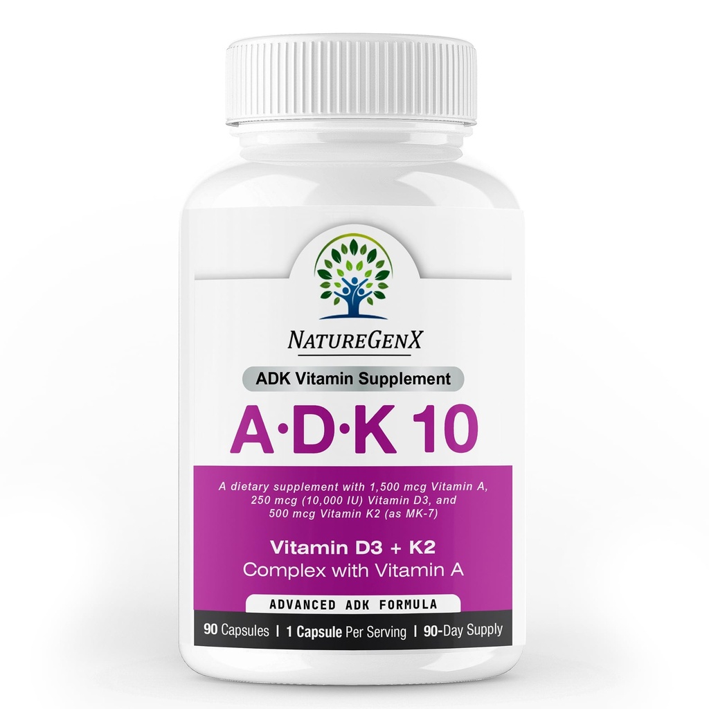 ADK10 – ADKビタミンサプリメント | 高効力ビタミンA、D3(10,000 IU)、K2 MK-7 for Bone、心と免疫の健康 | 90 小さなカプセル | 3 ヶ月の供給 | 非GMO、グルテンフリー