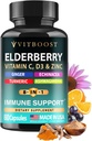 エルダーベリー免疫サポートサプリメントEchinacea、ビタミンC&亜鉛、ビタミンD 5000 IU、ターメリック、ジンジャー、アッシュワガンダ - 60カプセル