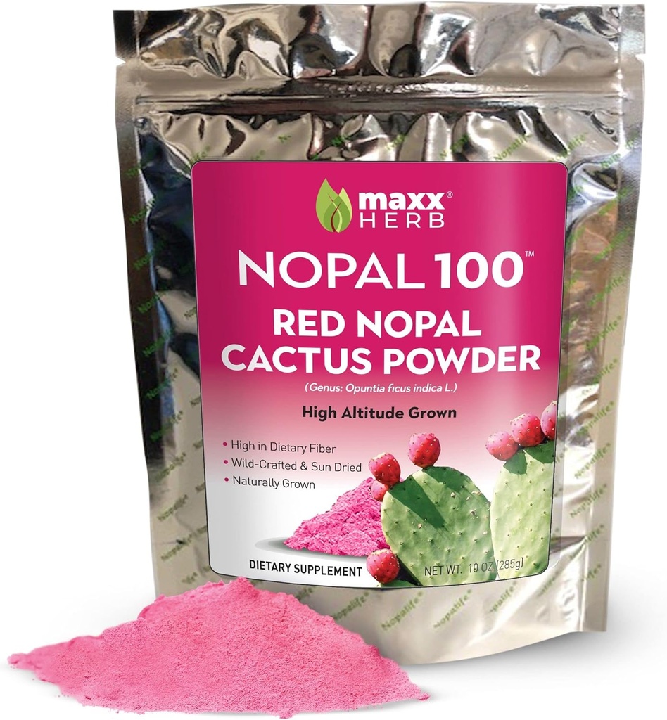 MaxxハーブレッドノーパルCactusパウダー、Prickly Pear Powder - 消化&免疫サポート、食物繊維の高い、ビーガン、非GMOおよびグルテンフリー - 10 Ozバッグ(28サービング)