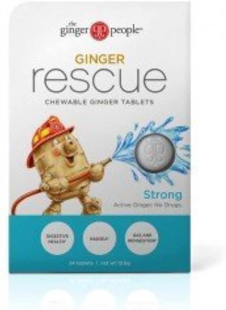 The Ginger People Ginger Rescue® Chewable Tablets Drug Free Digestive Health, 5.5 oz Chewable Tablets, Strong Ginger Flavor, 0.55 Oz, 10 Count Caddy (240 Tablets)