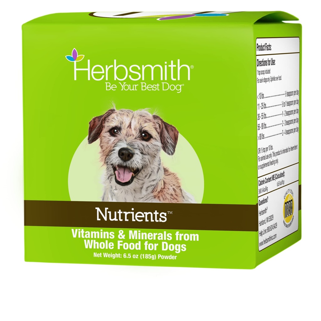 Herbsmith Nutrients Superfood Dog Multivitaminは、全食品のビタミン&ミネラルを特徴とするビタミン&ミネラルをブーストキブルまたはシニアへのPuppiesのための酸化防止剤とDIY原料 - 6.5 oz