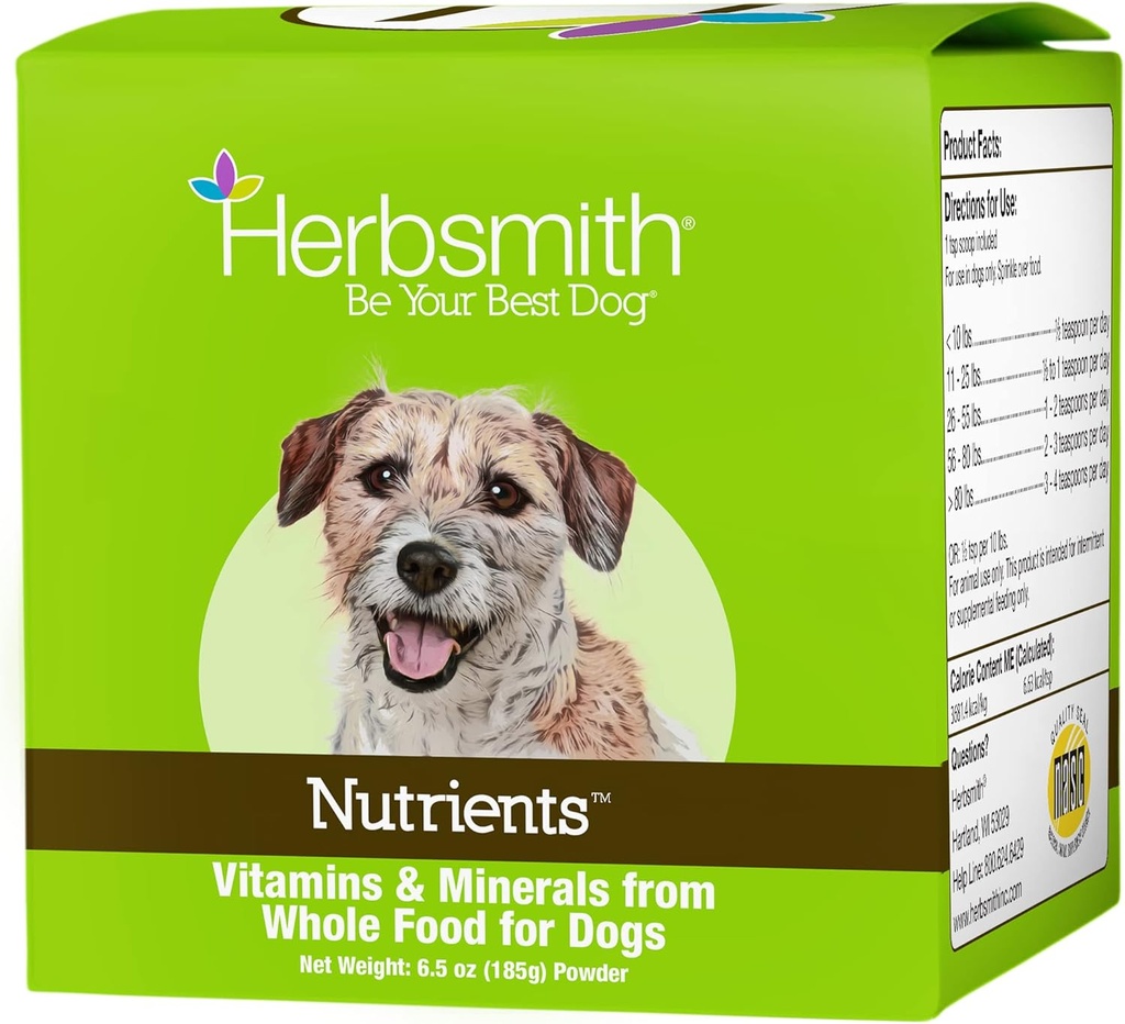 Herbsmith Nutrients Superfood Dog Multivitaminは、全食品のビタミン&ミネラルを特徴とするビタミン&ミネラルをブーストキブルまたはシニアへのPuppiesのための酸化防止剤とDIY原料 - 6.5 oz