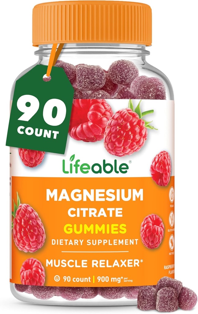 Lifeable Magnesium Gummies for Adults | 900mg Magnesium Citrate Gummies | Vegan Magnesium | for Men and Women | 90 Count